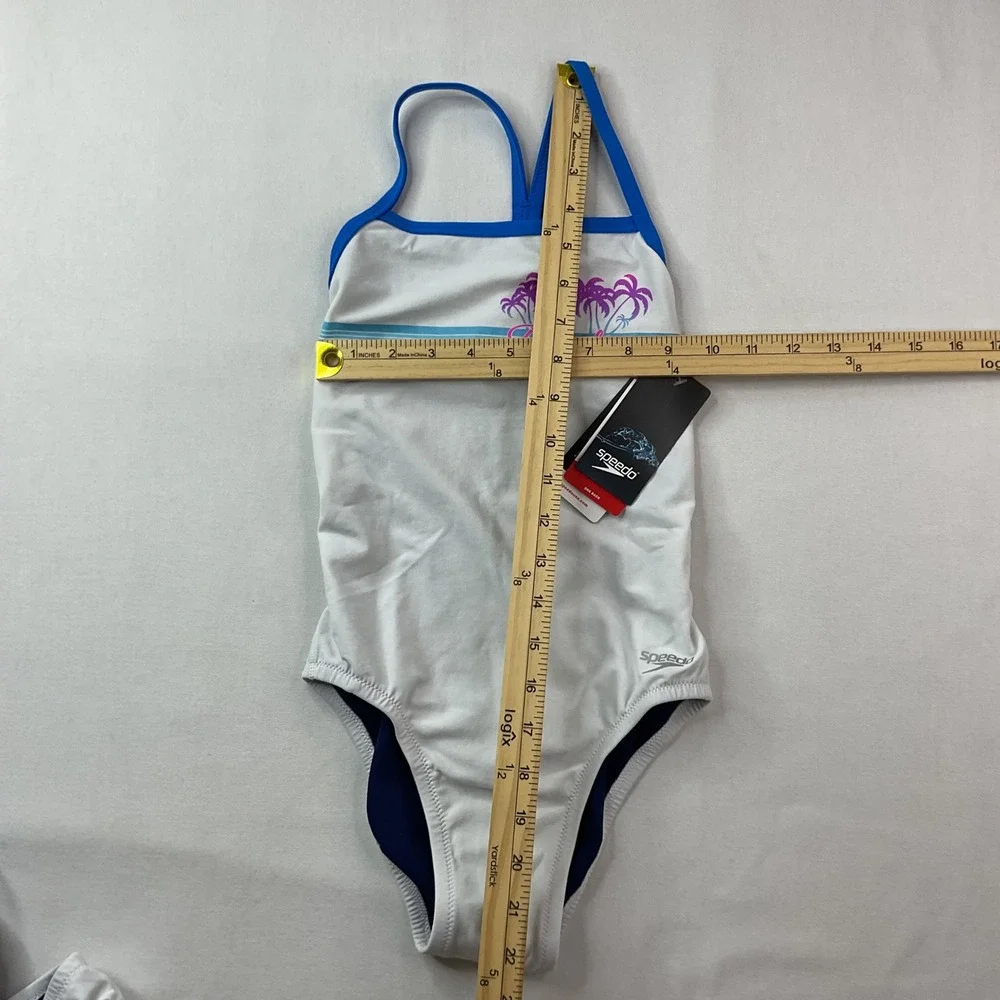 Speedo Endurance Girls White Paradise Palm Tree One Piece Swimsuit Size 24 NEW